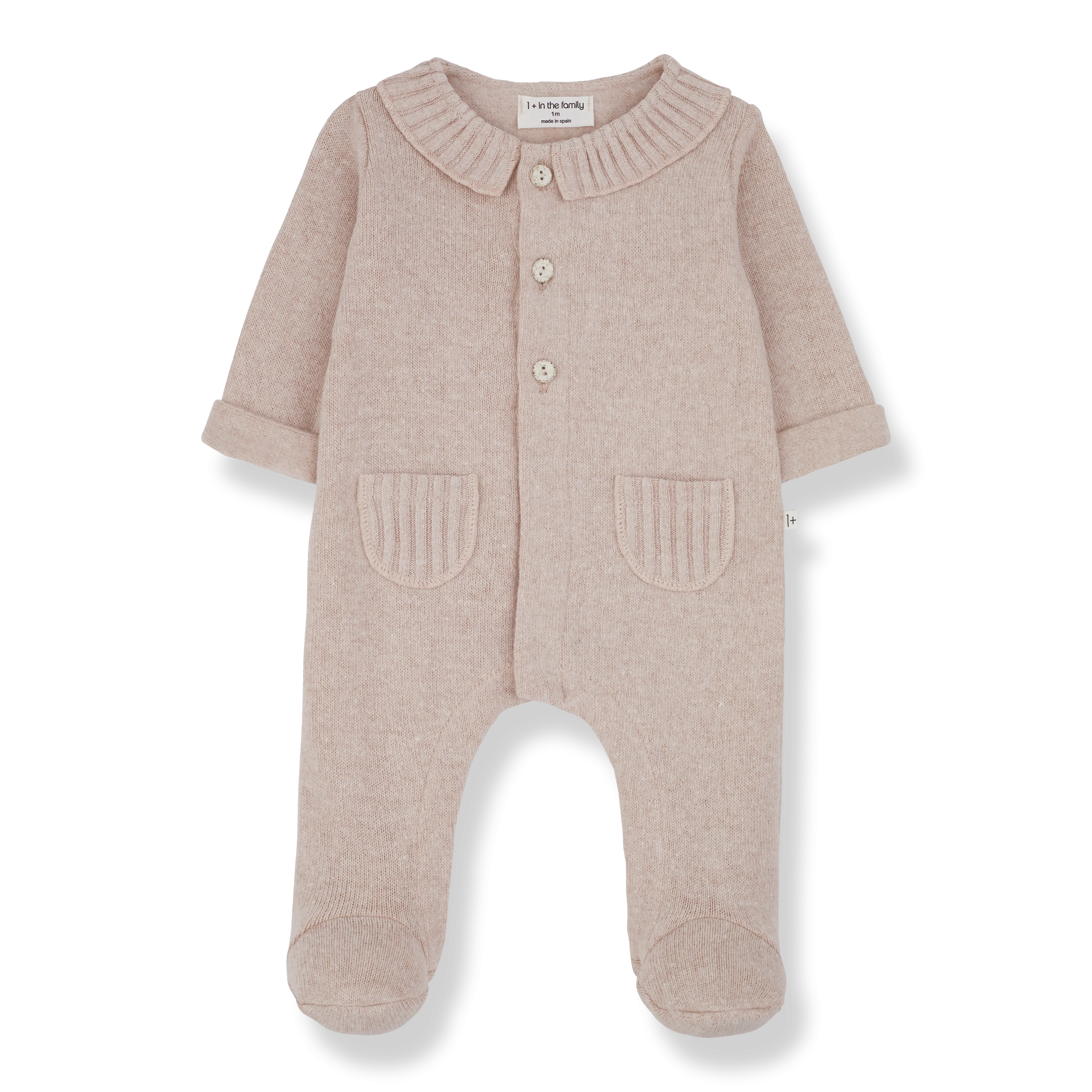 Alexia Collared Baby Onesie with Feet (Nude)
