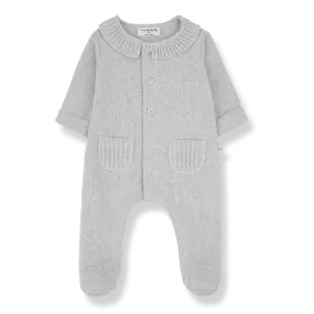 Alexia Collared Baby Onesie with Feet (Perla)