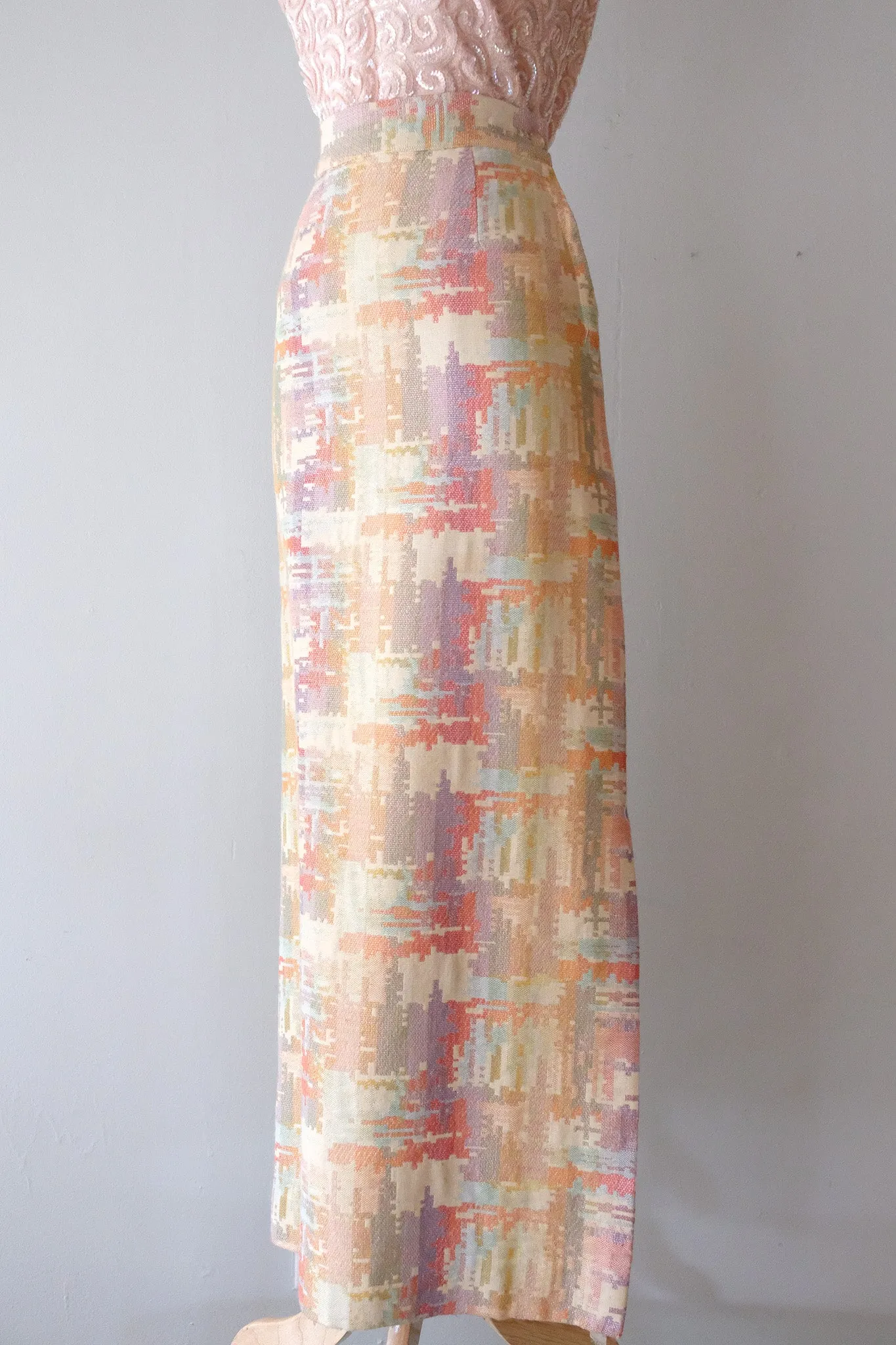 Amazing 1970's Pastel Technicolor Full Length Skirt / Sz  M
