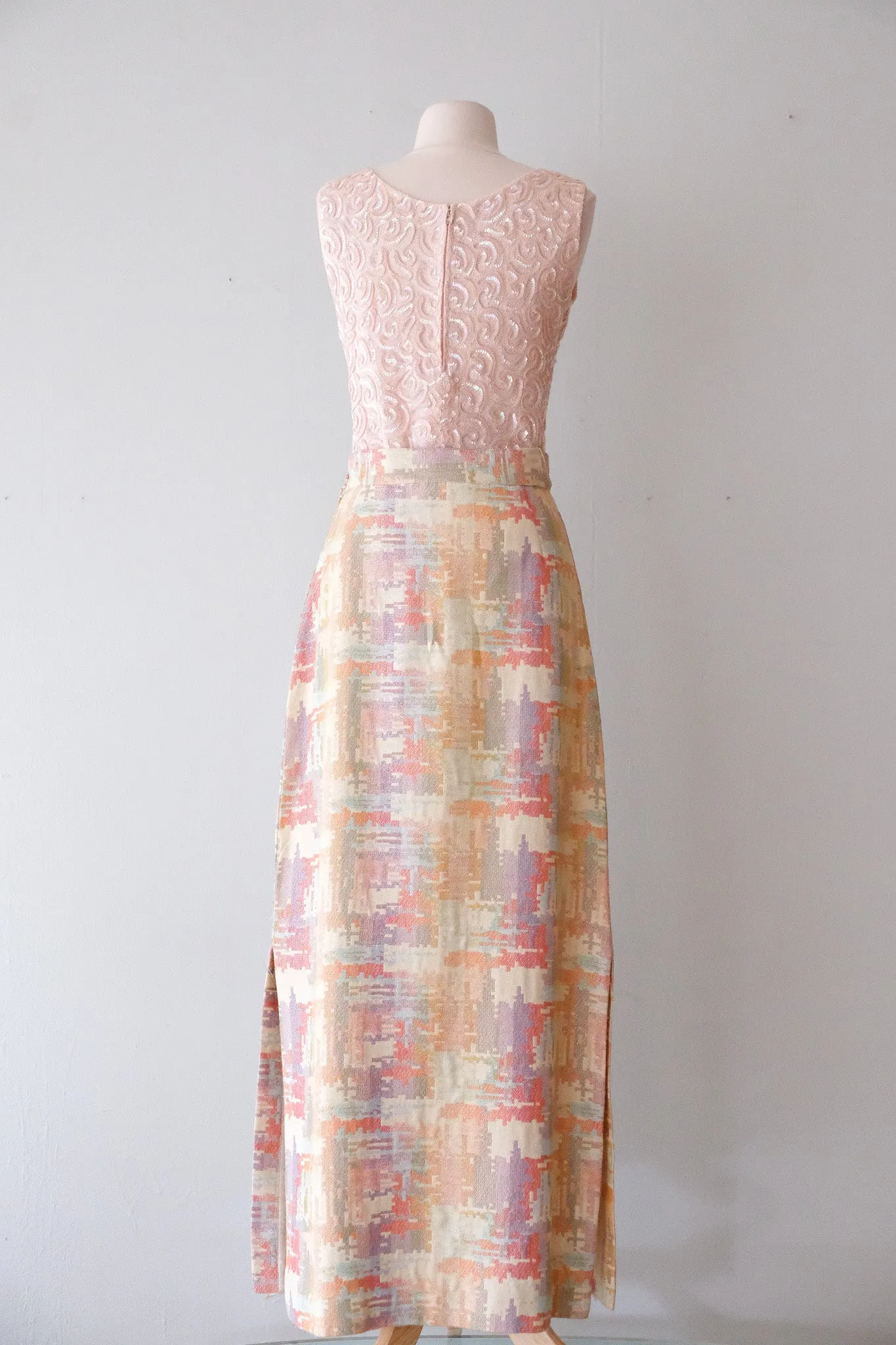 Amazing 1970's Pastel Technicolor Full Length Skirt / Sz  M