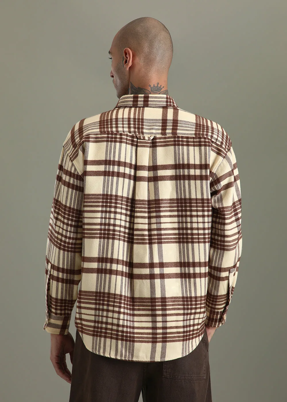 Beige Checked Relaxed Fit Shacket