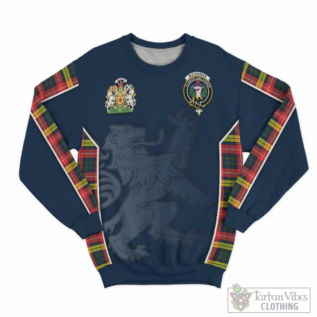 Buchanan Modern Tartan Sweater with Family Crest and Lion Rampant Vibes Sport Style