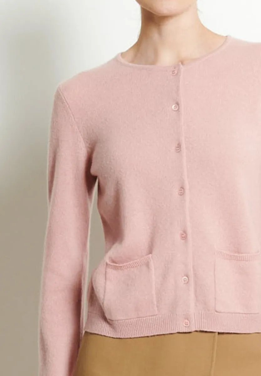 Cardigan col rond cachemire rose poudré femme - LILLY 4