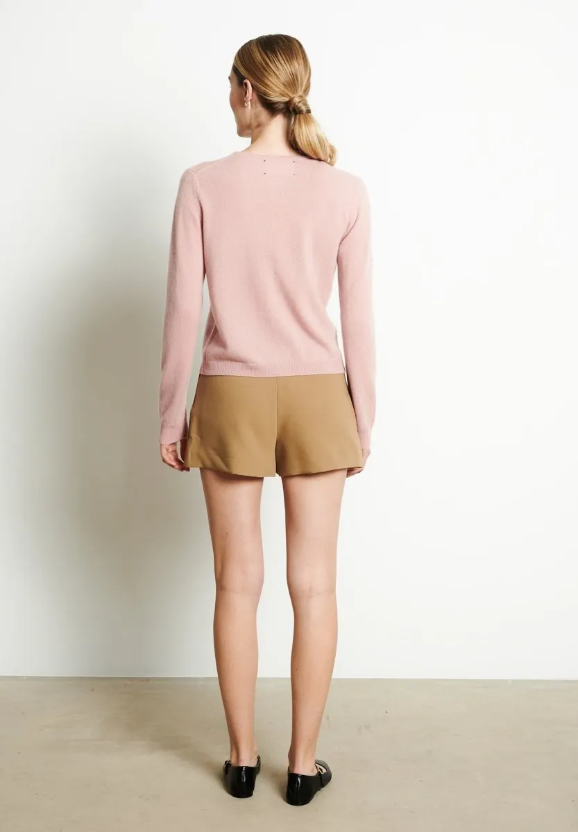 Cardigan col rond cachemire rose poudré femme - LILLY 4