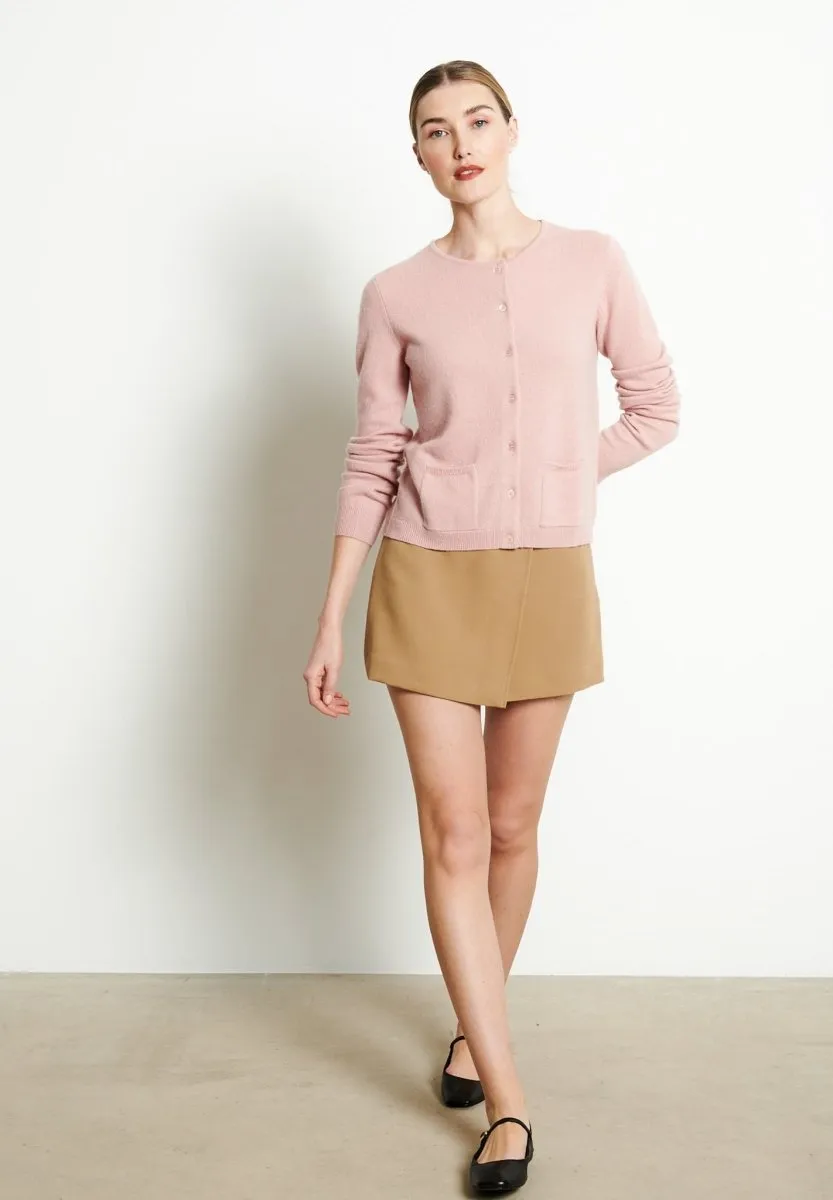 Cardigan col rond cachemire rose poudré femme - LILLY 4