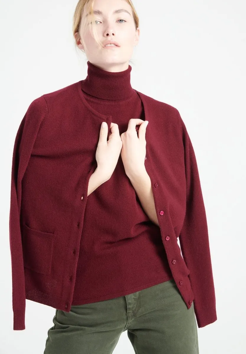 Cardigan col rond cachemire rouge bordeaux femme - LILLY 4