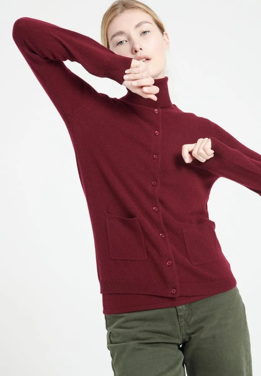 Cardigan col rond cachemire rouge bordeaux femme - LILLY 4
