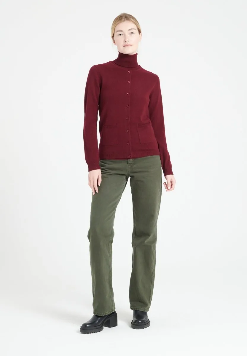 Cardigan col rond cachemire rouge bordeaux femme - LILLY 4