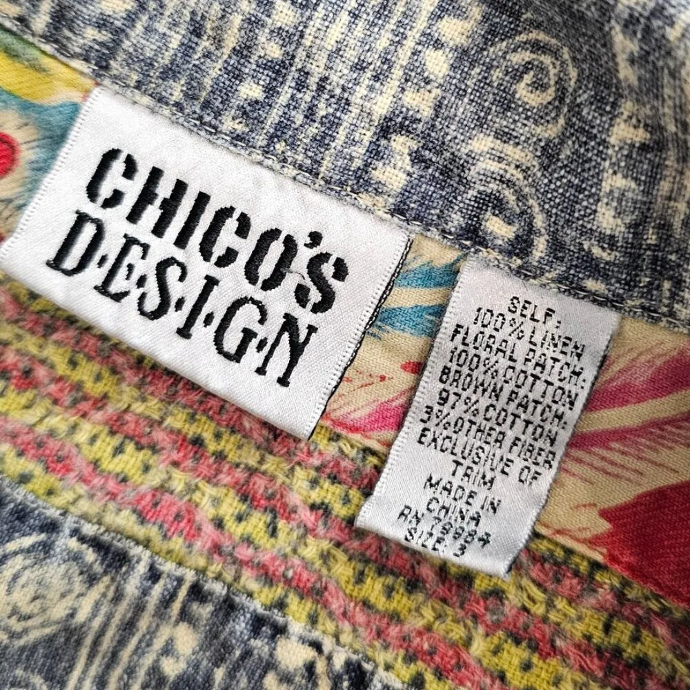 Chico's Womens 100% Linen Vintage Button Up Shacket