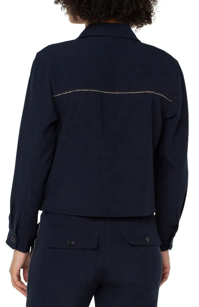 Cropped Shacket Chain Trim