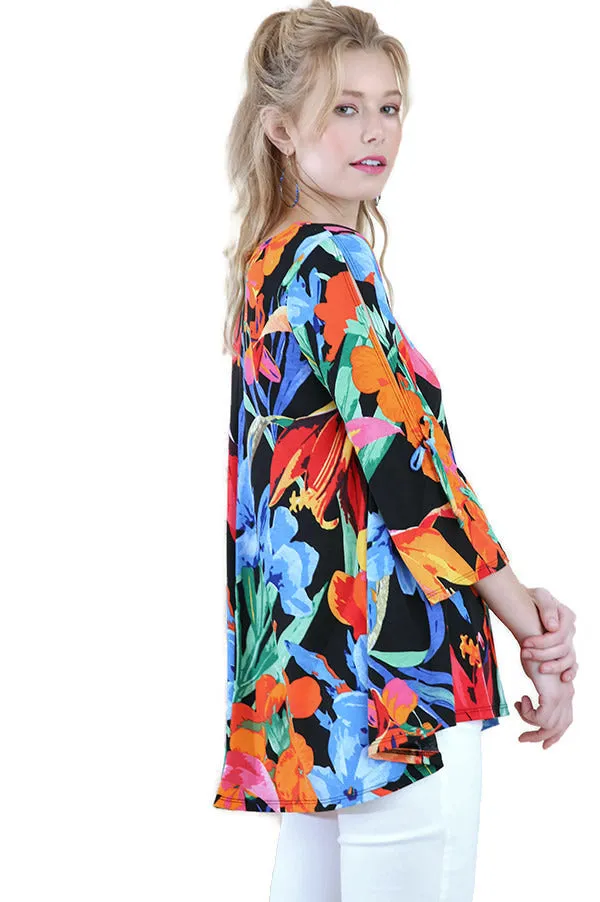 Floral Cutout Shoulder Top, Black