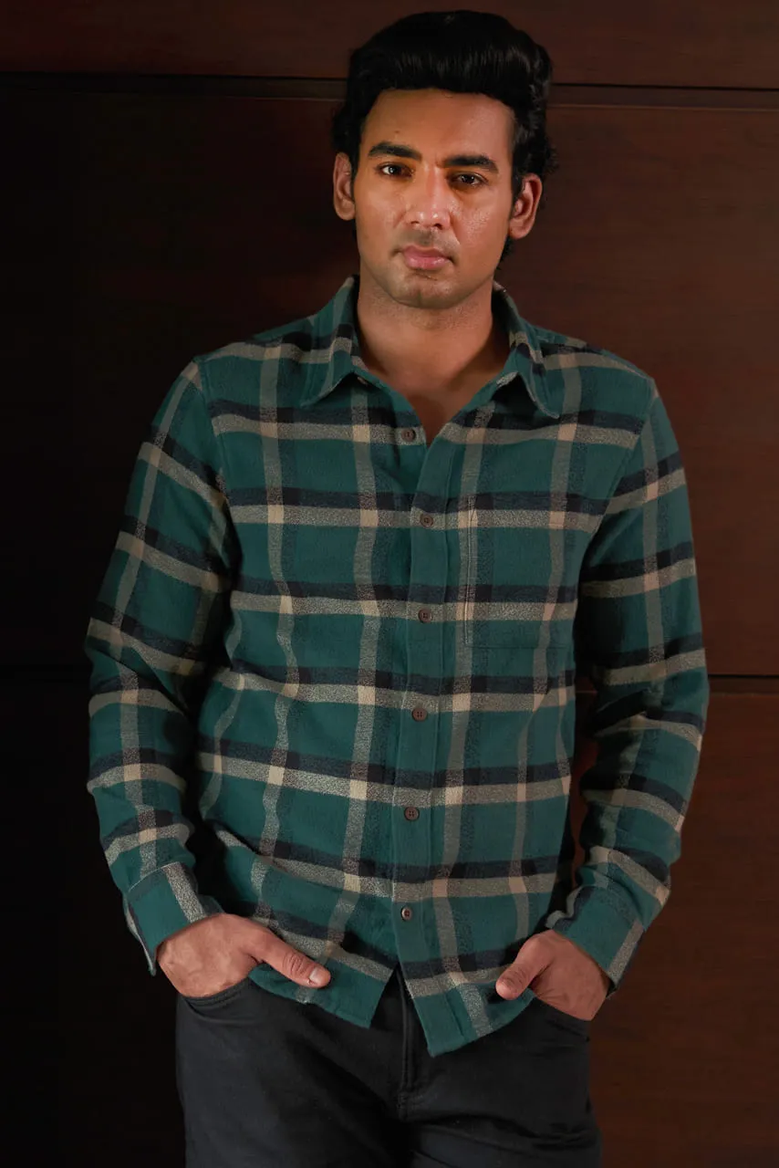 Green Checked Flannel 100% Cotton Shirt