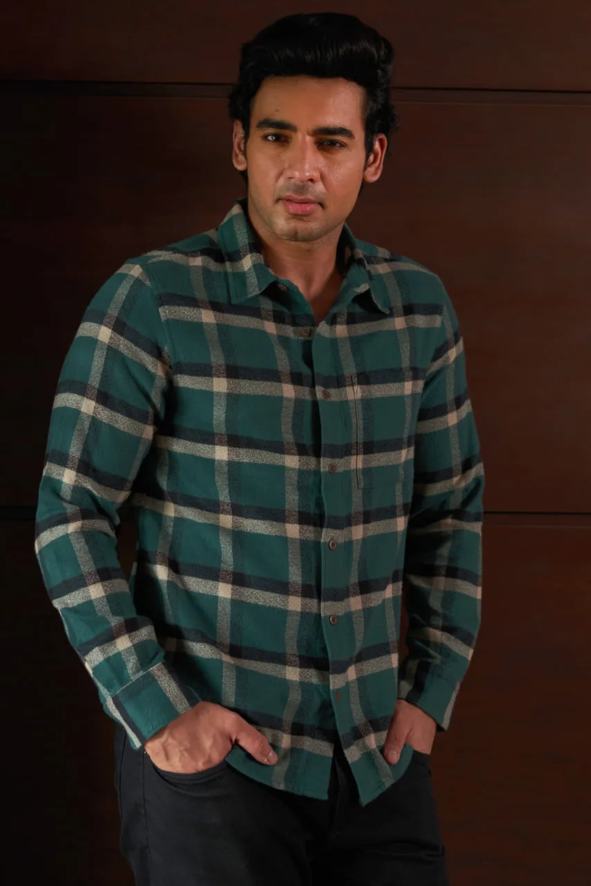 Green Checked Flannel 100% Cotton Shirt