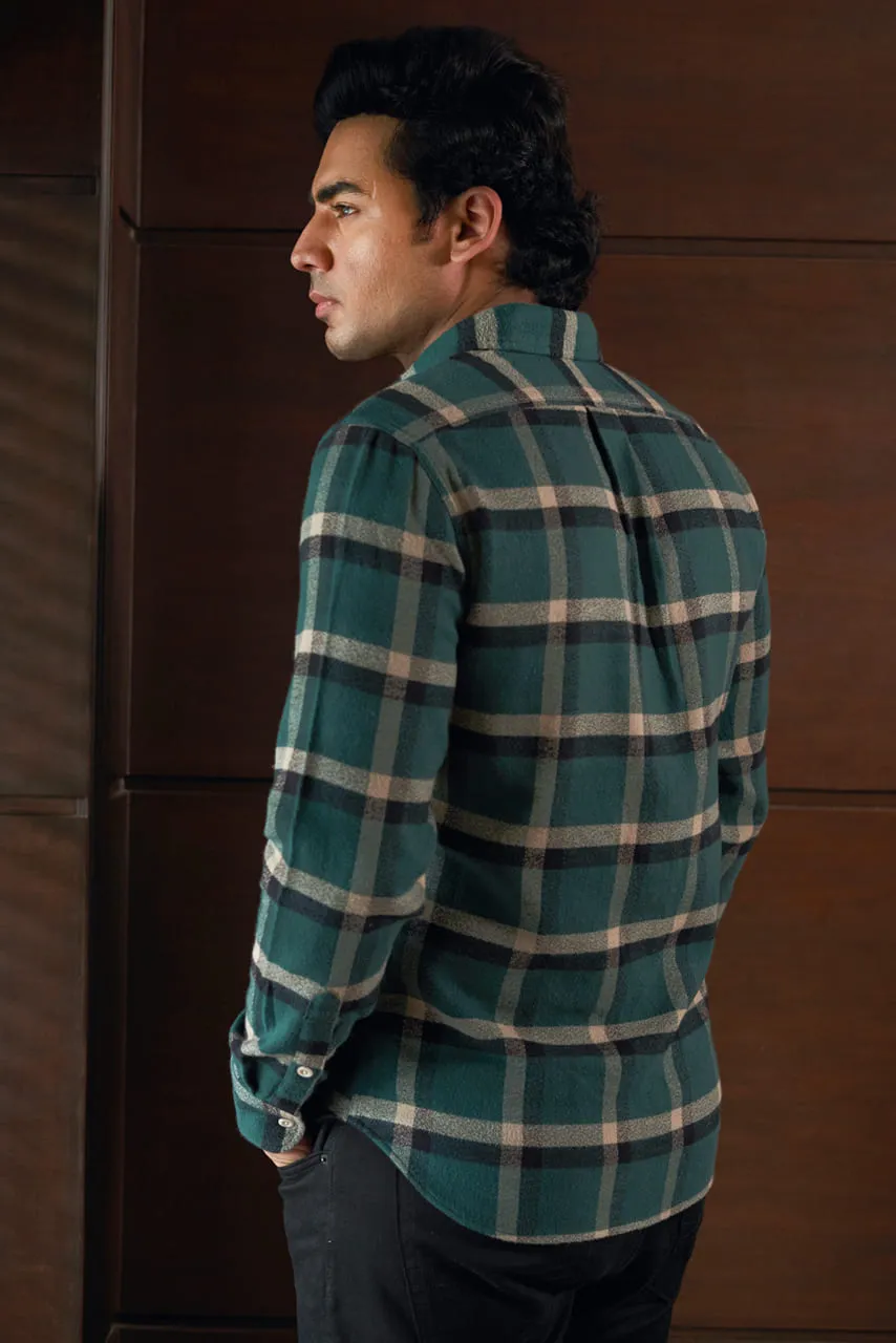 Green Checked Flannel 100% Cotton Shirt