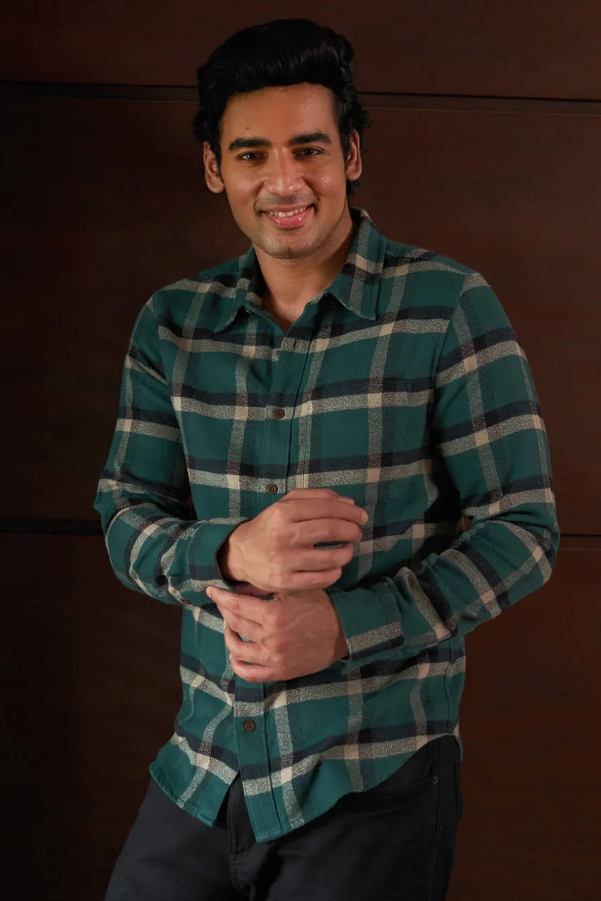 Green Checked Flannel 100% Cotton Shirt