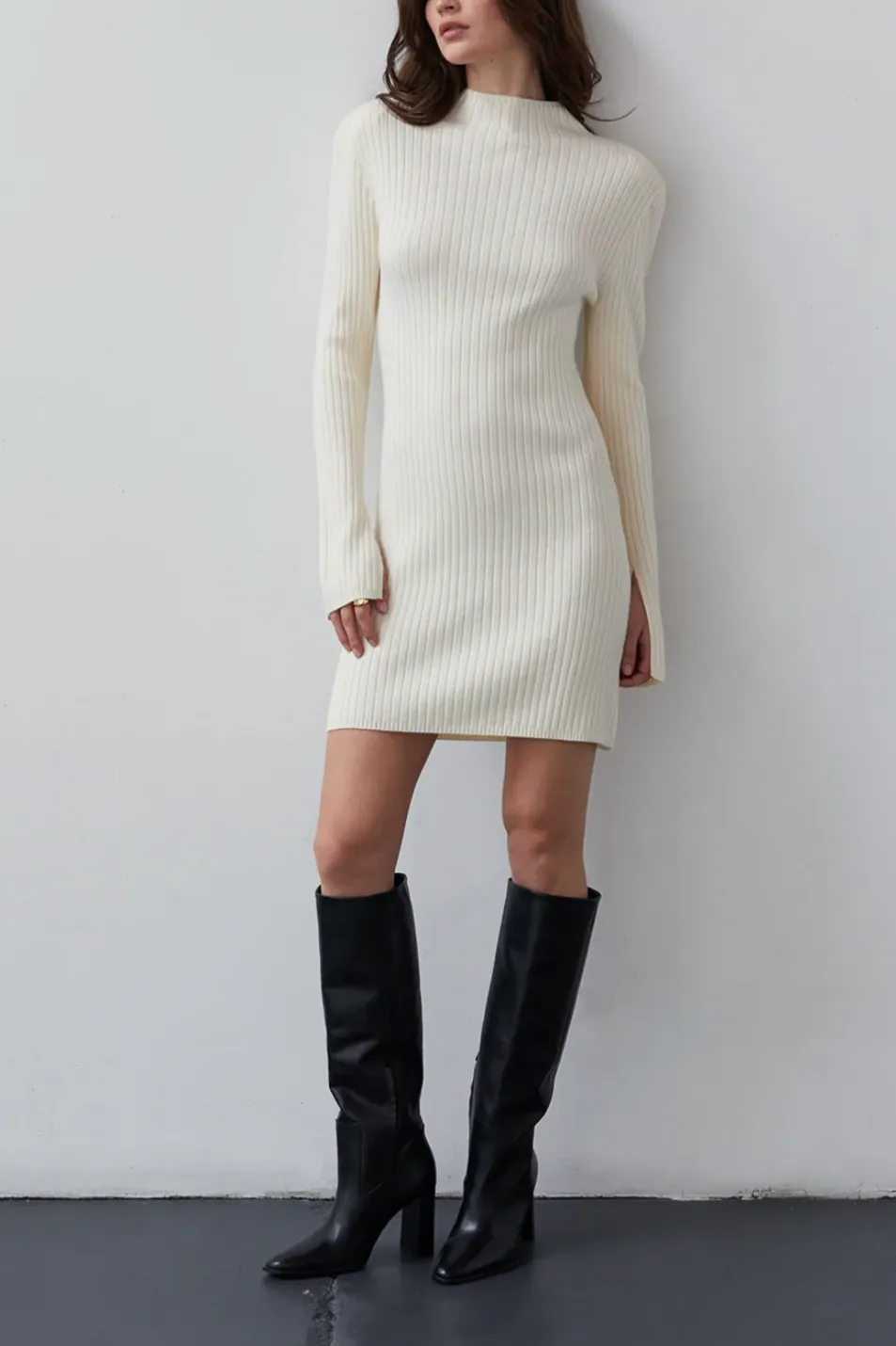 Illiana Mock Neck Ribbed Mini Sweater Dress