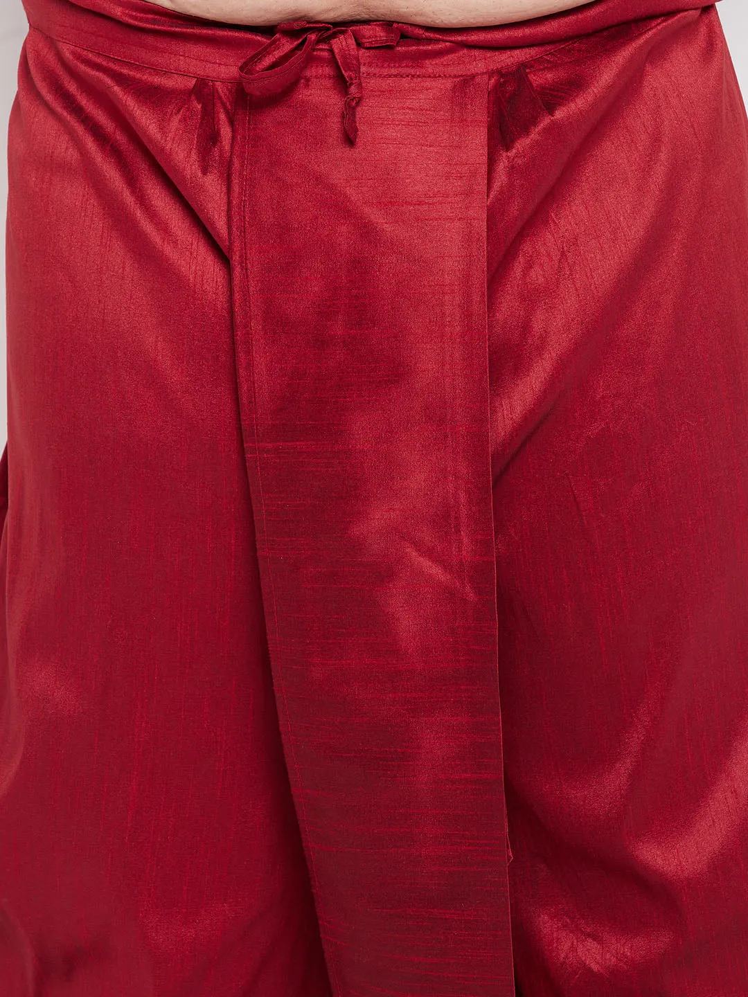 Jashvi Men's Plus Size Maroon Woven Kurta And Maroon Dhoti Set