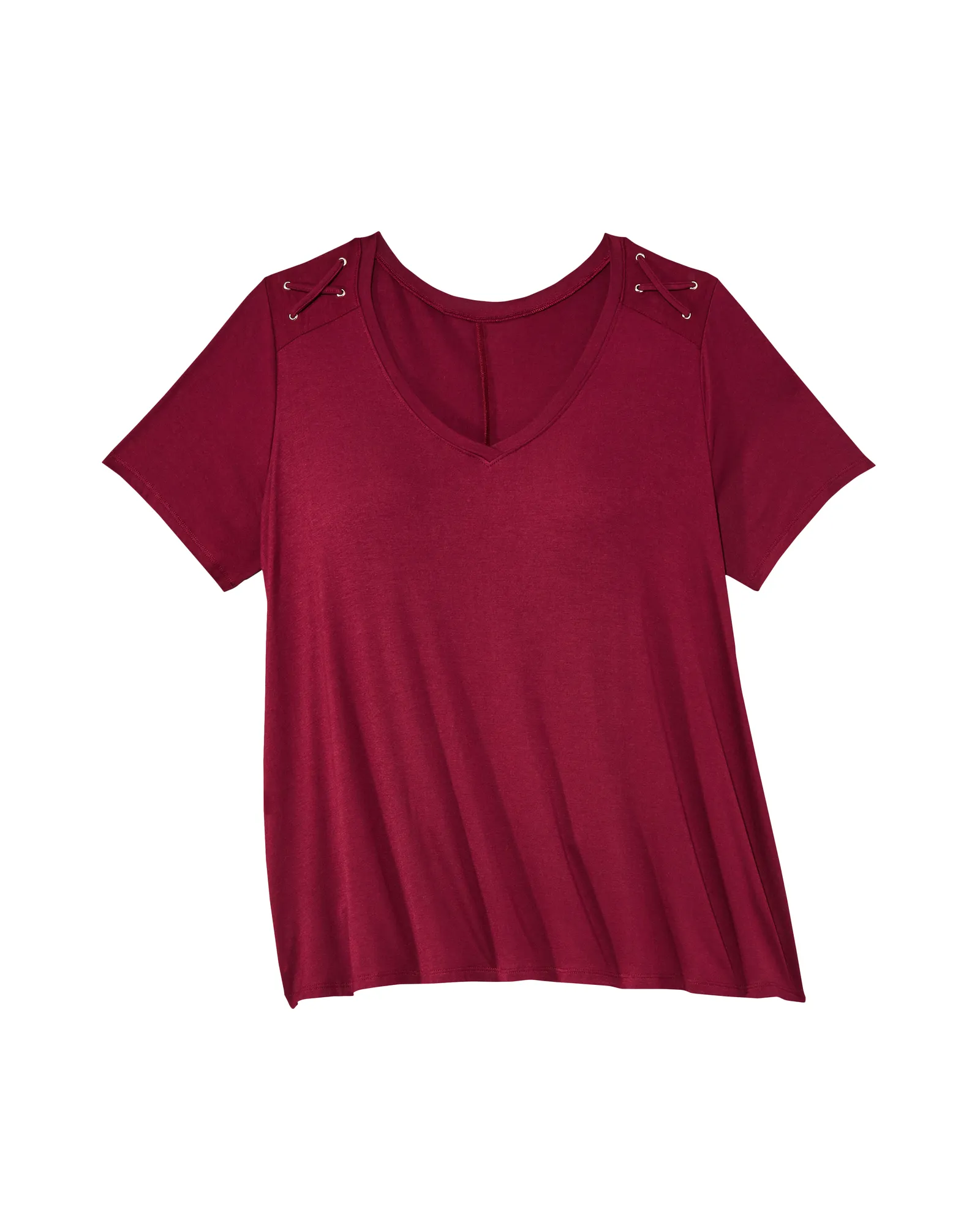 Joy Short Sleeve Tunic Tee with Grommet Shoulders | Burgundy