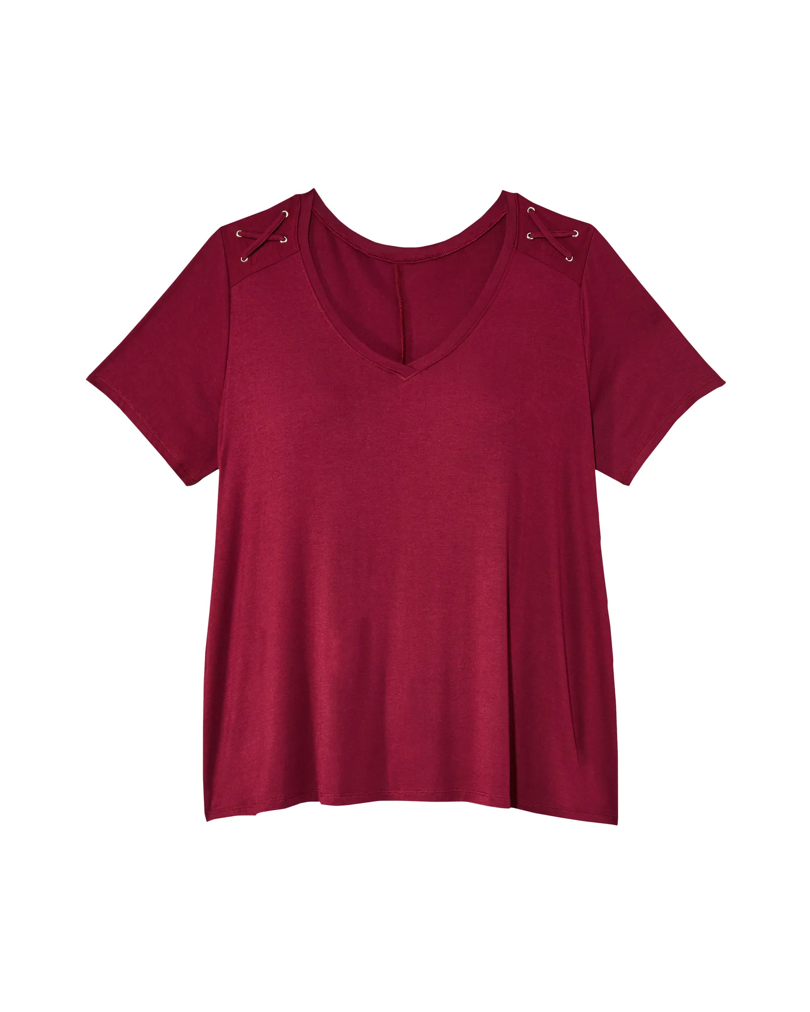 Joy Short Sleeve Tunic Tee with Grommet Shoulders | Burgundy