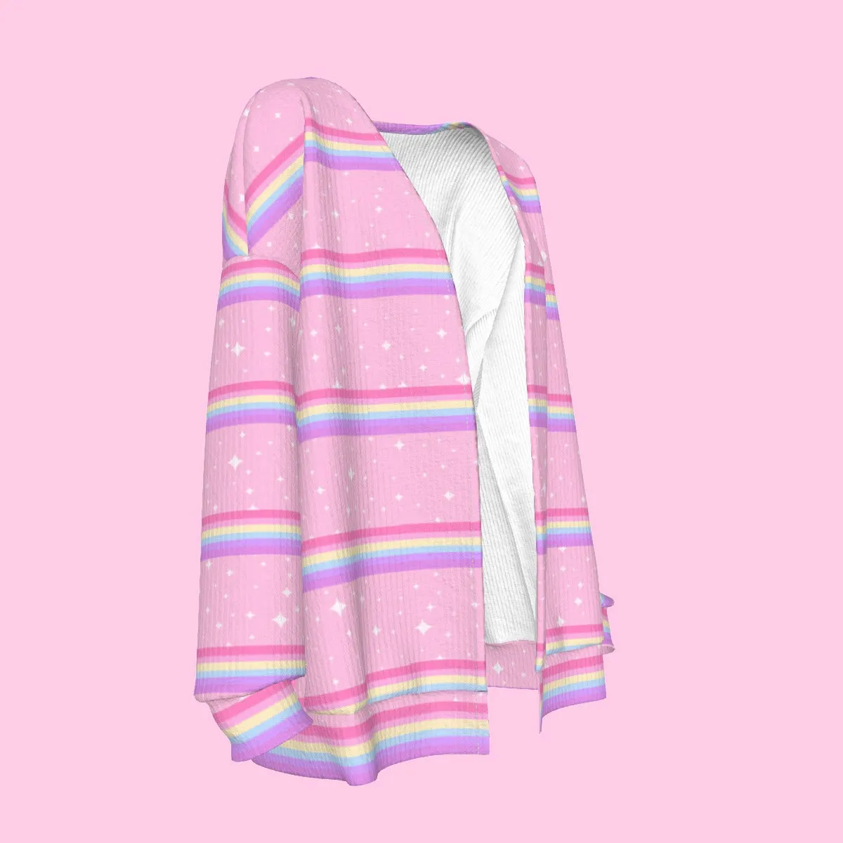 Kawaii Sparkle Cake Rainbow Beam Open Front Cardigan