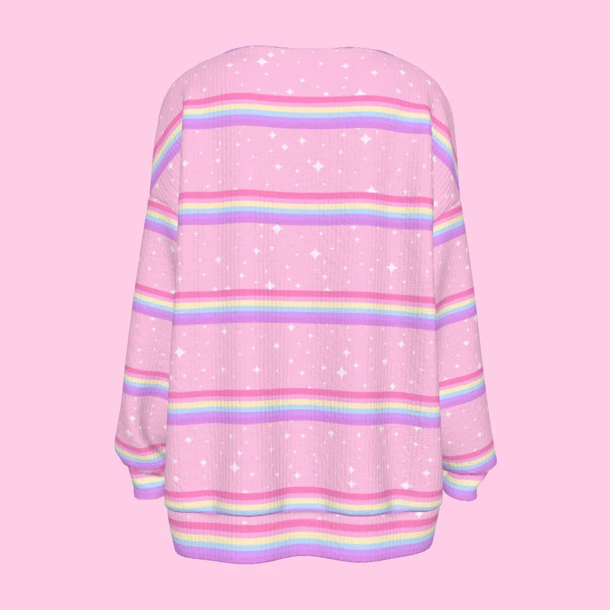 Kawaii Sparkle Cake Rainbow Beam Open Front Cardigan