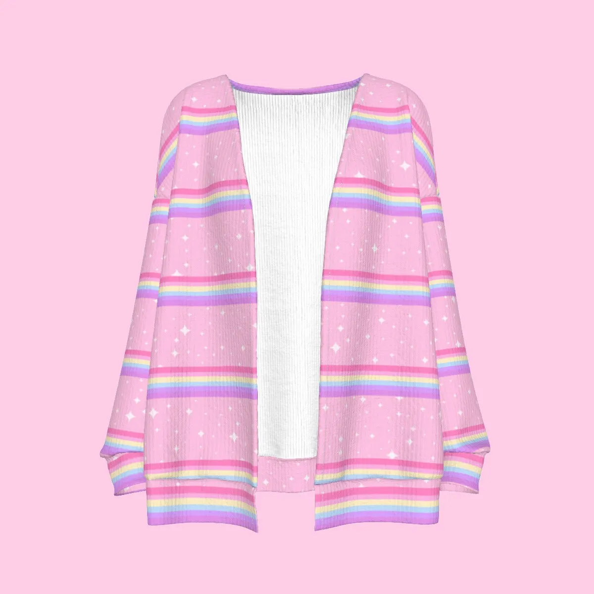 Kawaii Sparkle Cake Rainbow Beam Open Front Cardigan