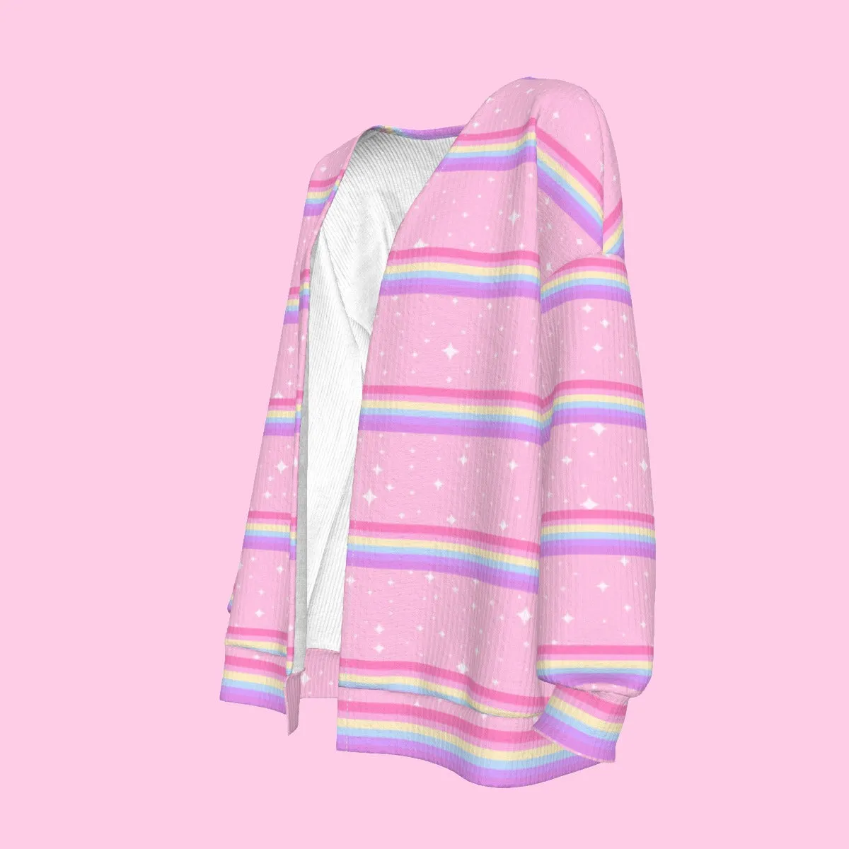 Kawaii Sparkle Cake Rainbow Beam Open Front Cardigan