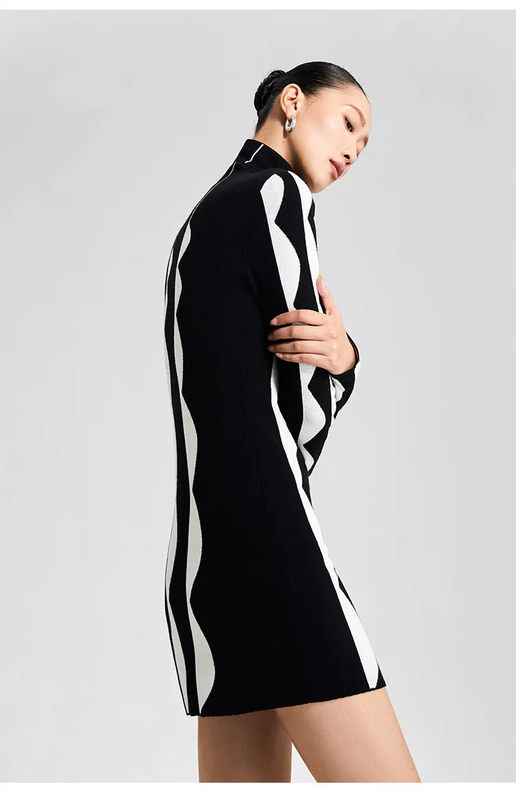 LEDI W MIDI turtkeneck sweater fall winter black white short knit dress - Lugaa