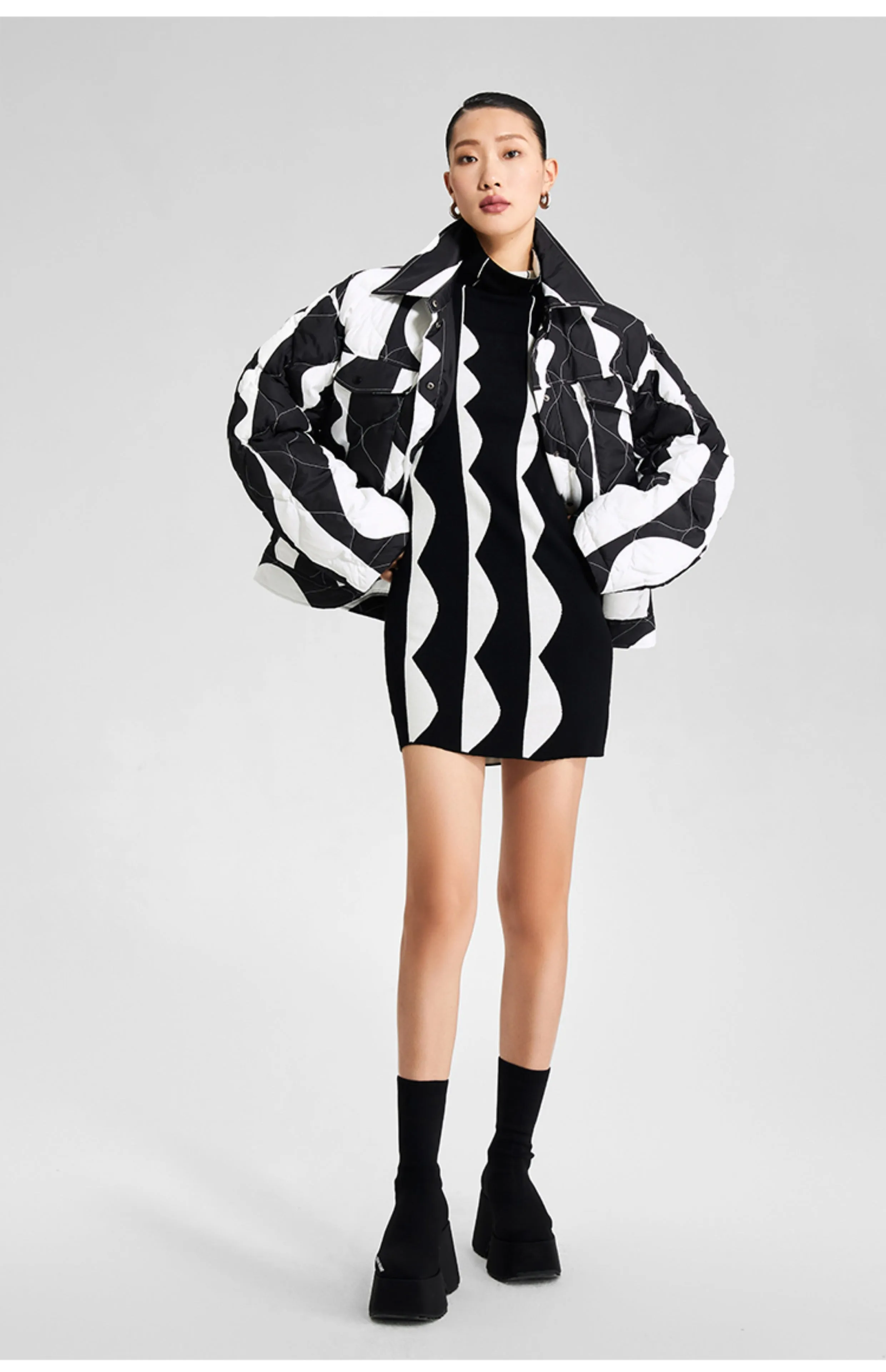 LEDI W MIDI turtkeneck sweater fall winter black white short knit dress - Lugaa