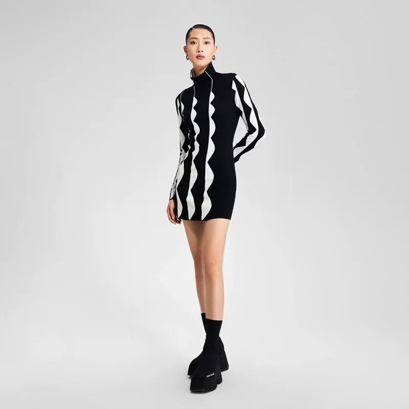 LEDI W MIDI turtkeneck sweater fall winter black white short knit dress - Lugaa