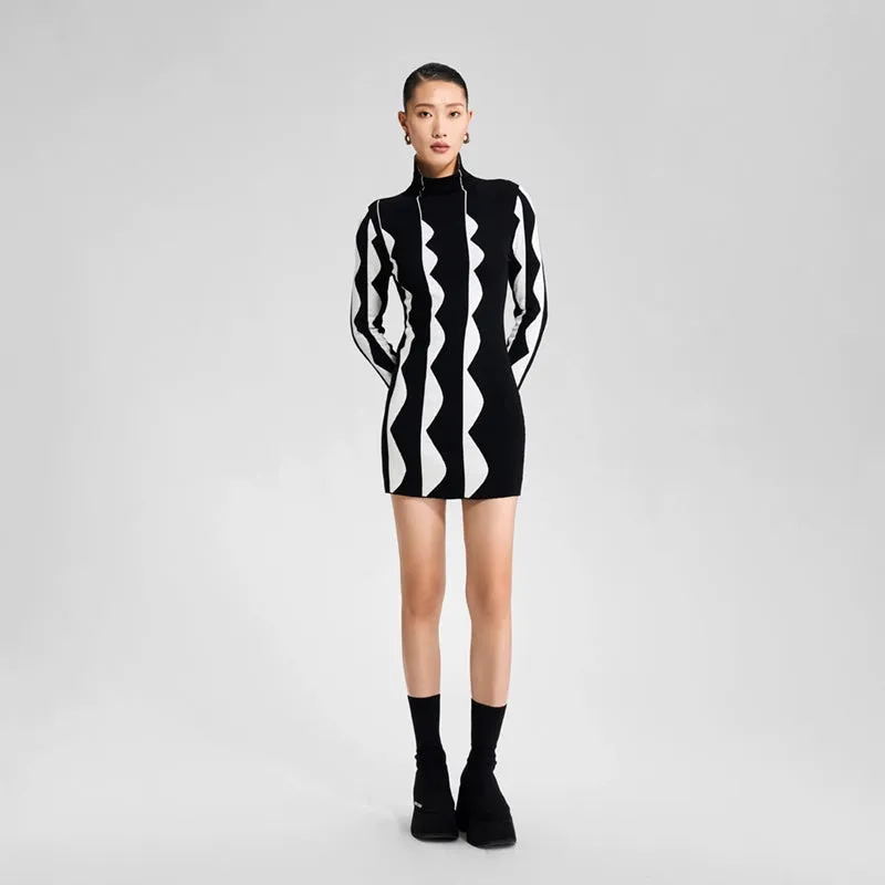 LEDI W MIDI turtkeneck sweater fall winter black white short knit dress - Lugaa
