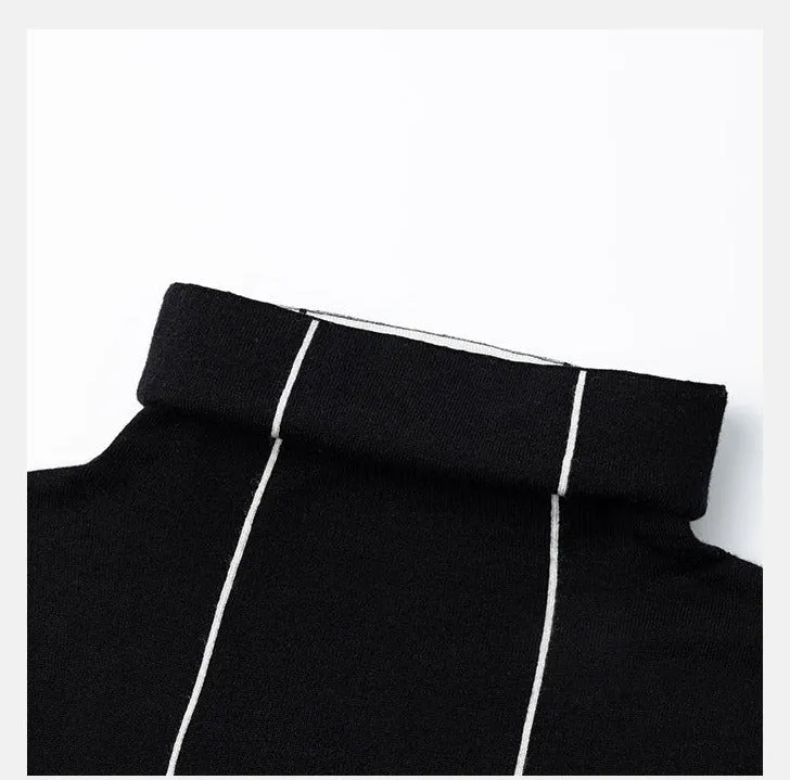 LEDI W MIDI turtkeneck sweater fall winter black white short knit dress - Lugaa