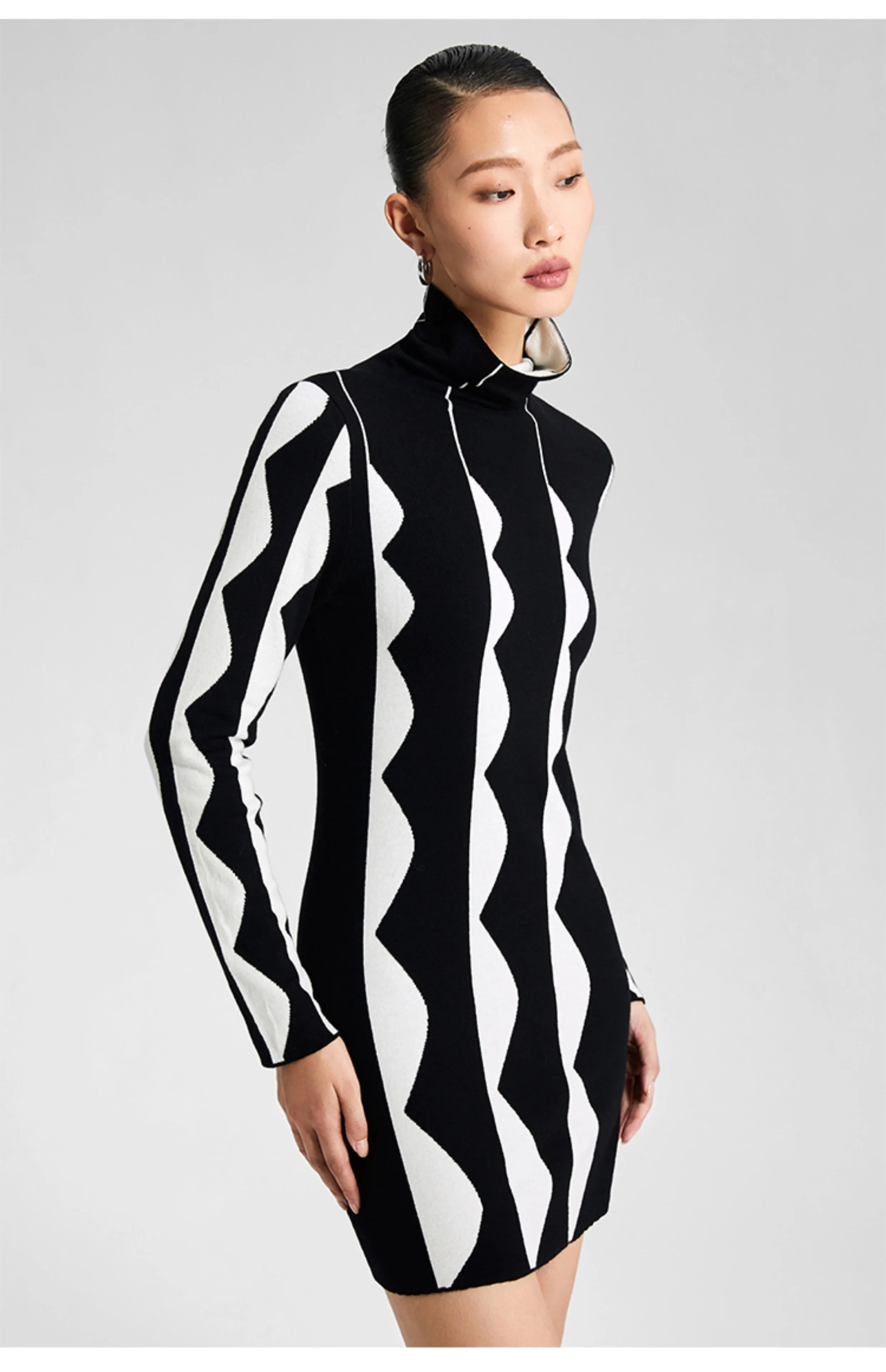 LEDI W MIDI turtkeneck sweater fall winter black white short knit dress - Lugaa