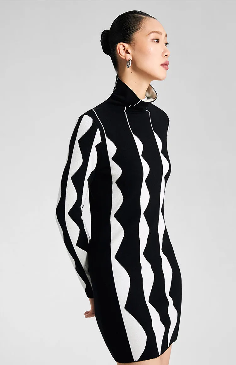 LEDI W MIDI turtkeneck sweater fall winter black white short knit dress - Lugaa