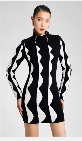 LEDI W MIDI turtkeneck sweater fall winter black white short knit dress - Lugaa