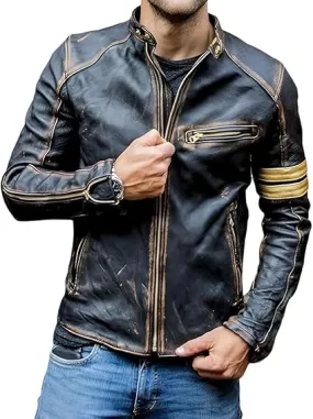 MENS CAFERACER VINTAGE MOTORCYCLE JACKET- LAMB SKIN LEATHER JACKET