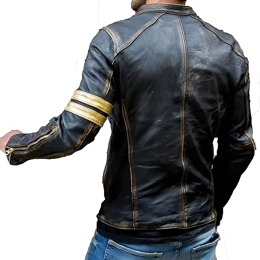 MENS CAFERACER VINTAGE MOTORCYCLE JACKET- LAMB SKIN LEATHER JACKET