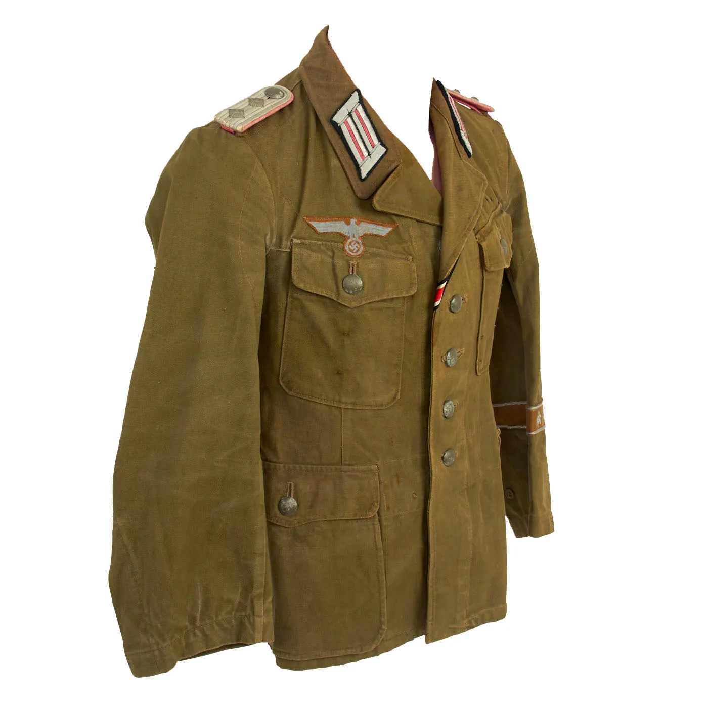 Original German WWII Afrika Korps Panzer Tank Hauptmann's M43 Tropical Tunic with Felt DAK Cuff Title