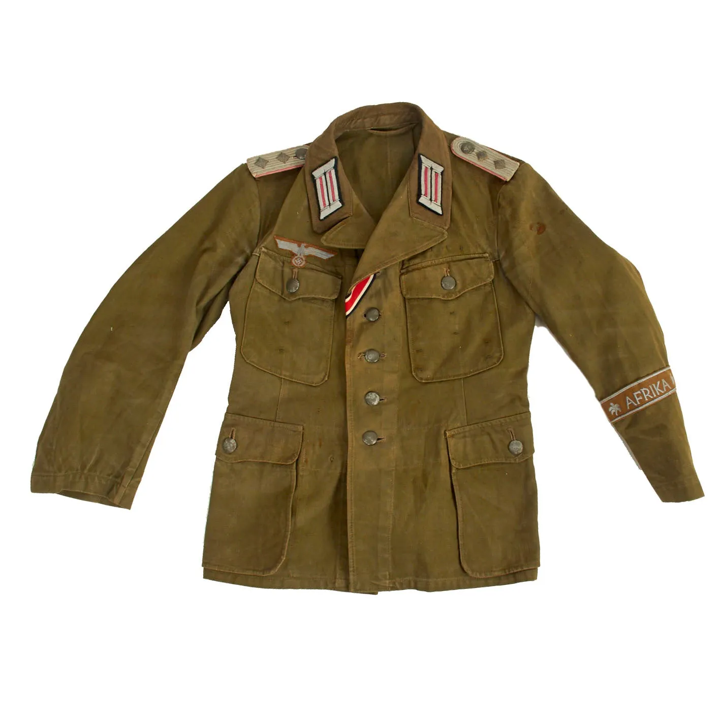 Original German WWII Afrika Korps Panzer Tank Hauptmann's M43 Tropical Tunic with Felt DAK Cuff Title
