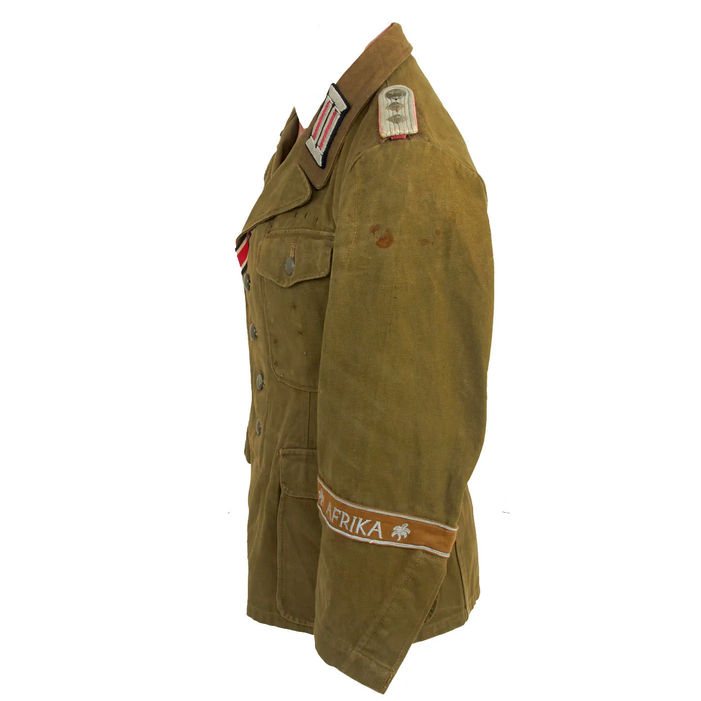 Original German WWII Afrika Korps Panzer Tank Hauptmann's M43 Tropical Tunic with Felt DAK Cuff Title