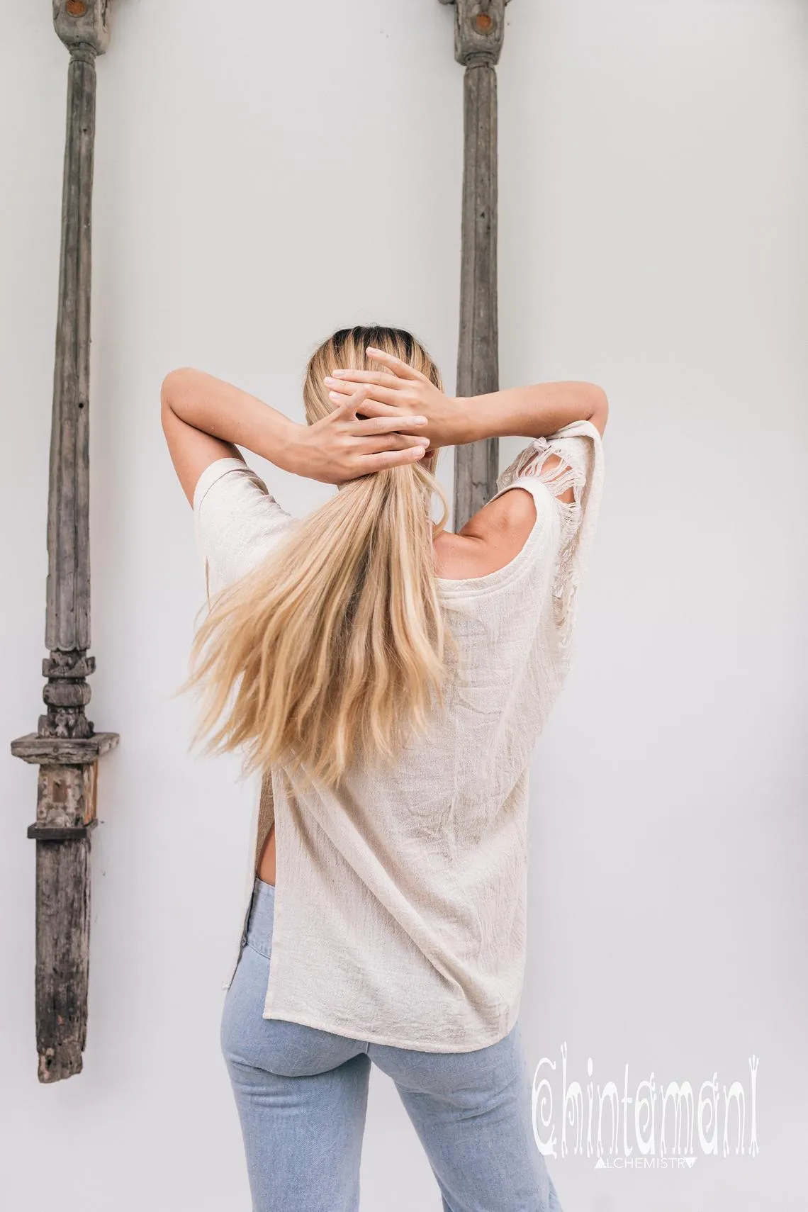 Oversized Raw Cotton Boho Top / Ripped Tshirt / Off White