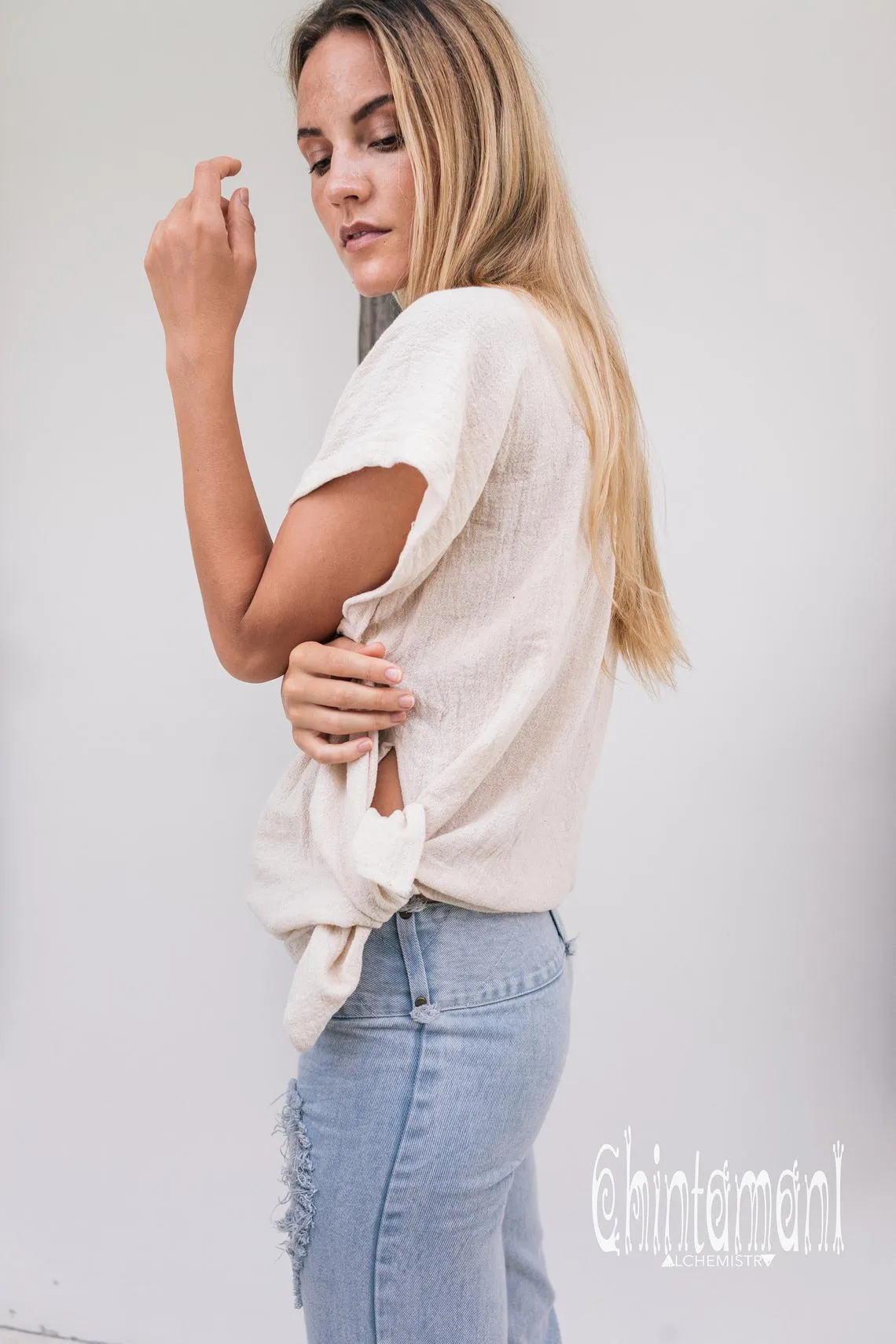 Oversized Raw Cotton Boho Top / Ripped Tshirt / Off White
