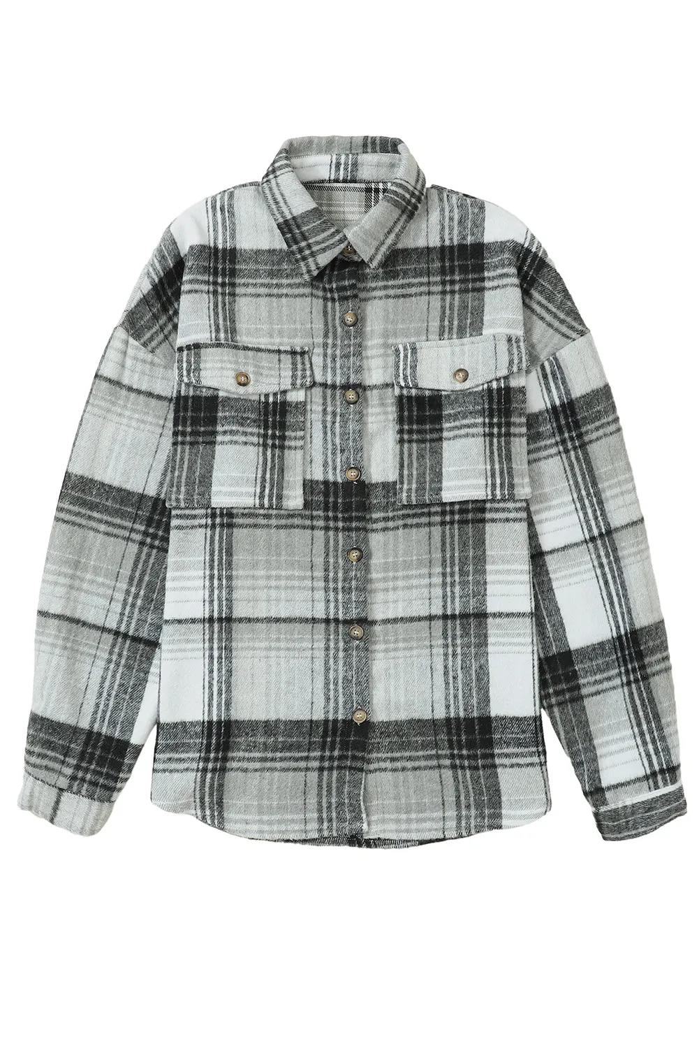 Pink Black/Pink Plaid Flap Pockets Shacket