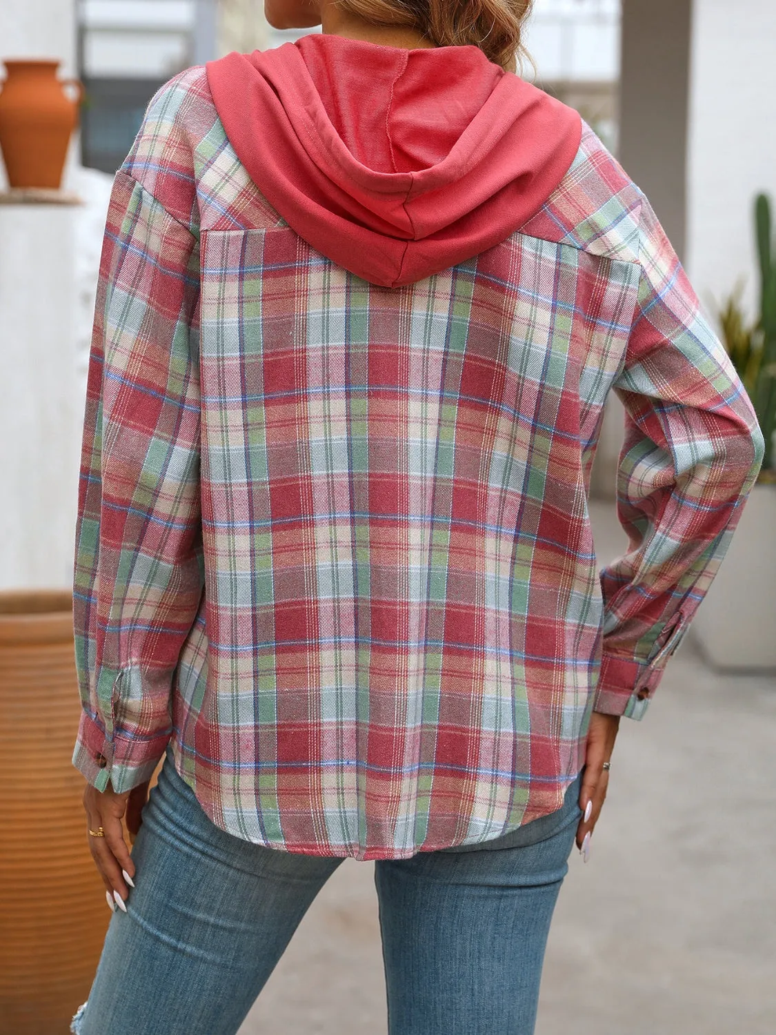 Plaid Long Sleeve Hooded Jacket - 5 Colors
