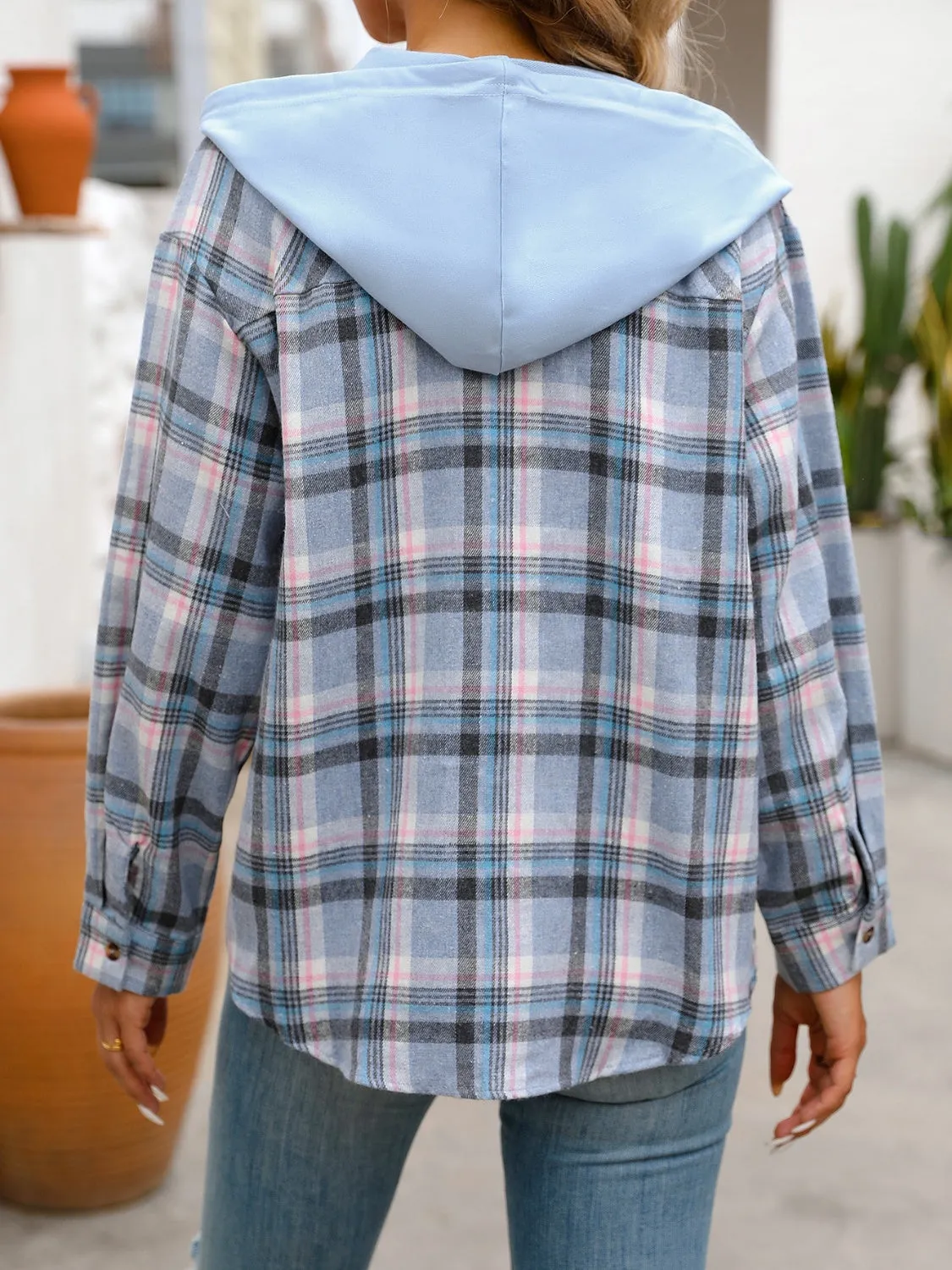 Plaid Long Sleeve Hooded Jacket - 5 Colors