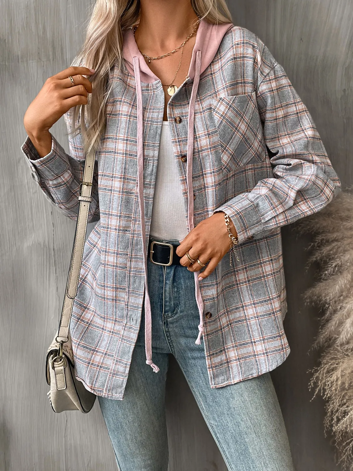Plaid Long Sleeve Hooded Jacket - 5 Colors