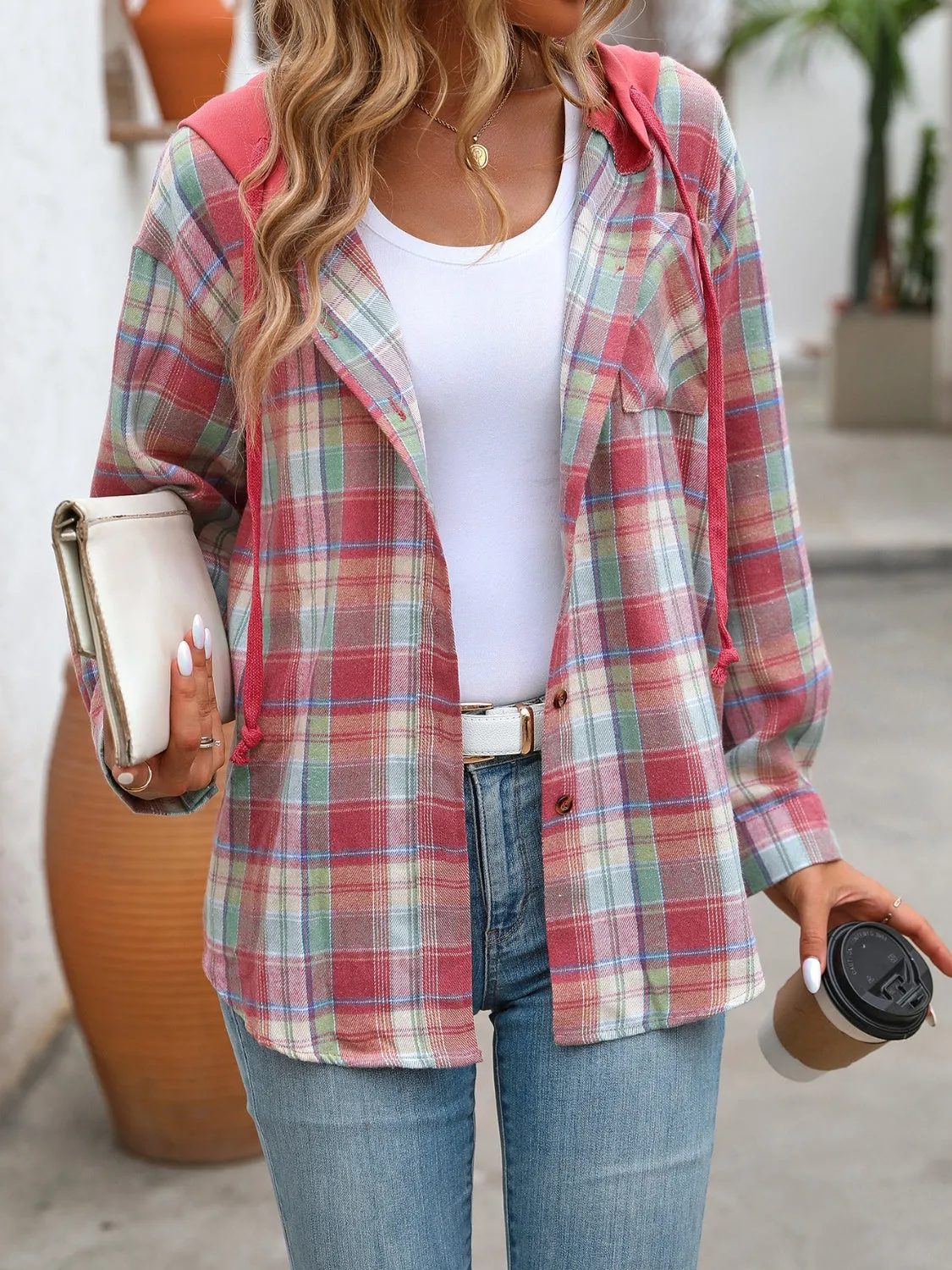 Plaid Long Sleeve Hooded Jacket - 5 Colors