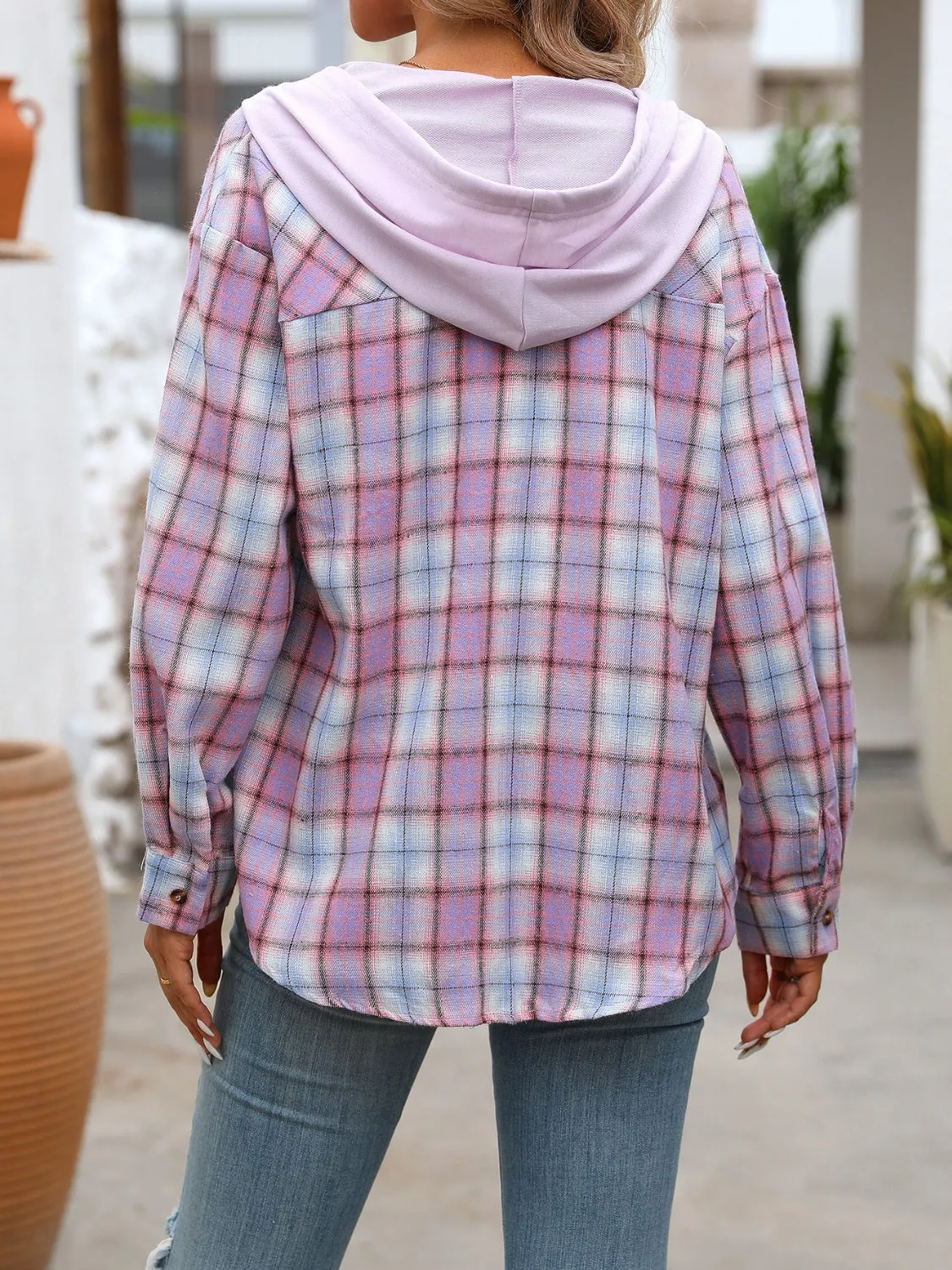 Plaid Long Sleeve Hooded Jacket - 5 Colors