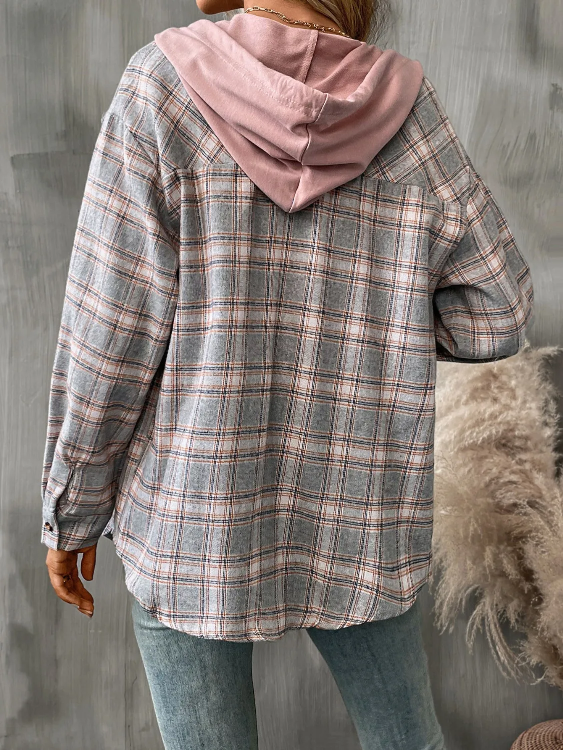 Plaid Long Sleeve Hooded Jacket - 5 Colors