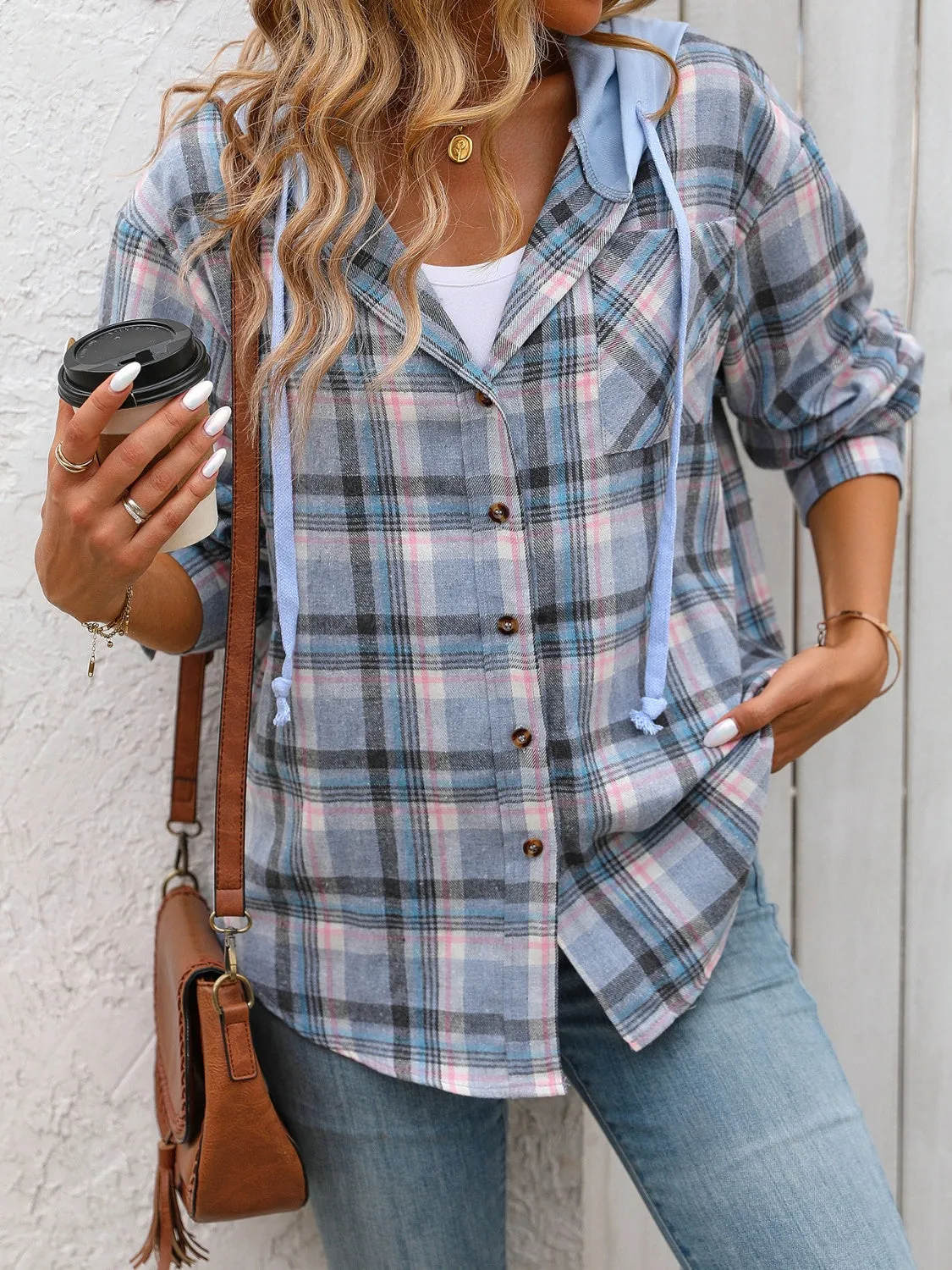 Plaid Long Sleeve Hooded Jacket - 5 Colors